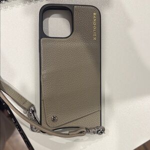Bandolier Emma Pebble Taupe Leather Phone Case with Strap For iPhone13 Pro Max